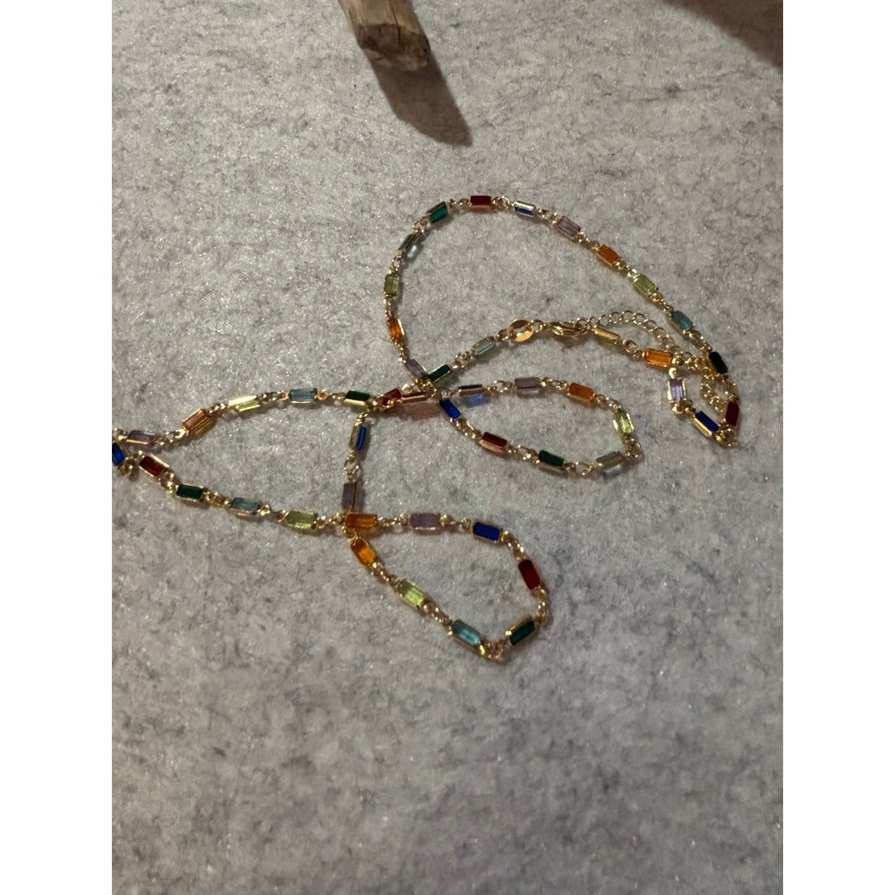 Colorful Rainbow Gemstone Rectangular Necklace - image 5